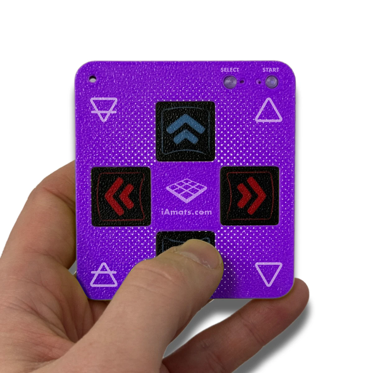 Mini-Finger-Mat-Cover-04 - Interactive Mats L-TEK LTEK Mini Finger Mat with Purple Cover and 4 arrow buttons - in hand view