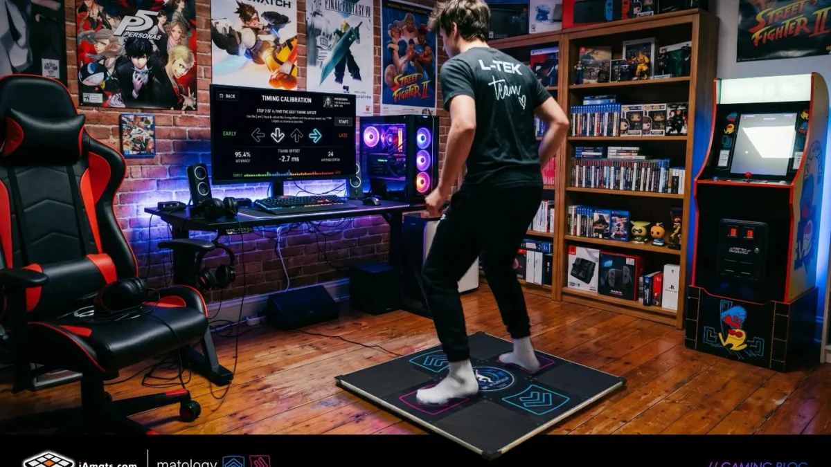 best-first_songs_for_new_LTEK_Users - Interactive Mats L-TEK Gaming blog hero showing a person dancing on an LTEK Dance Pad for DDR in a home setup