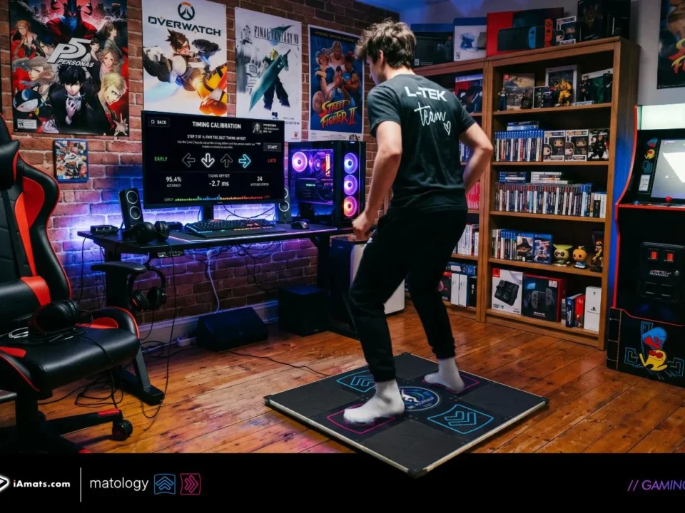 Gaming blog hero showing a person dancing on an LTEK Dance Pad for DDR in a home setup