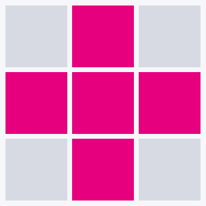 3×3のダンスマットグリッドの図。中央と4つの矢印パネルが強調表示されている。