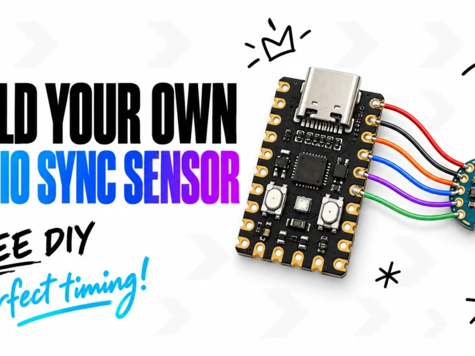 DIY LTEK Audio Sync Sensor for StepMania: a Waveshare RP2040-Zero board wired to an INMP441 I2S microphone module with six colored jumper wires