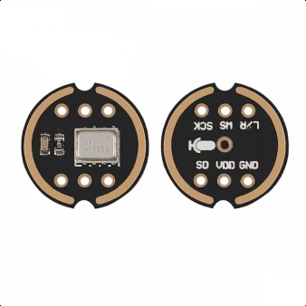 INMP441 module product photo showing the microphone side on the left and the underside with its small central sound opening on the right