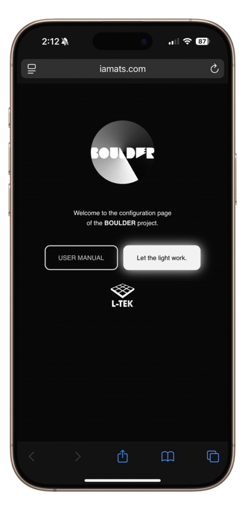 Phone presenting Boulder app 1st page