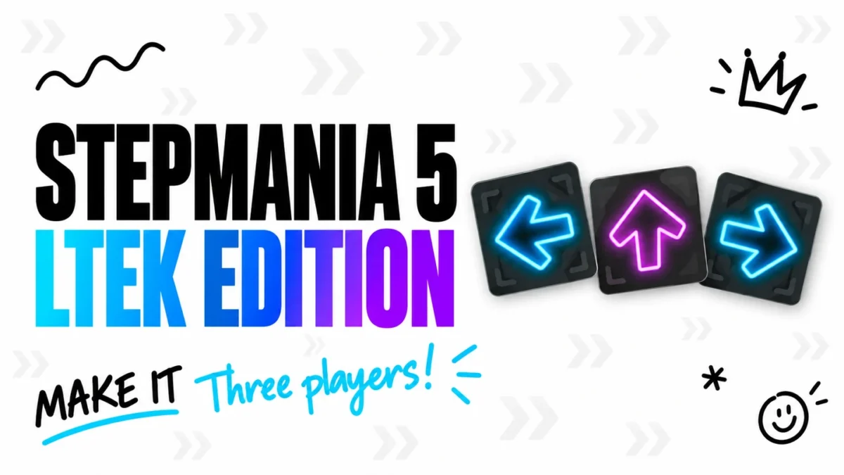 StepMania 5 LTEK Edition cover - Interactive Mats L-TEK StepMania 5 LTEK Edition cover with the headline STEPMANIA 5 LTEK EDITION and three glowing dance pad arrow panels