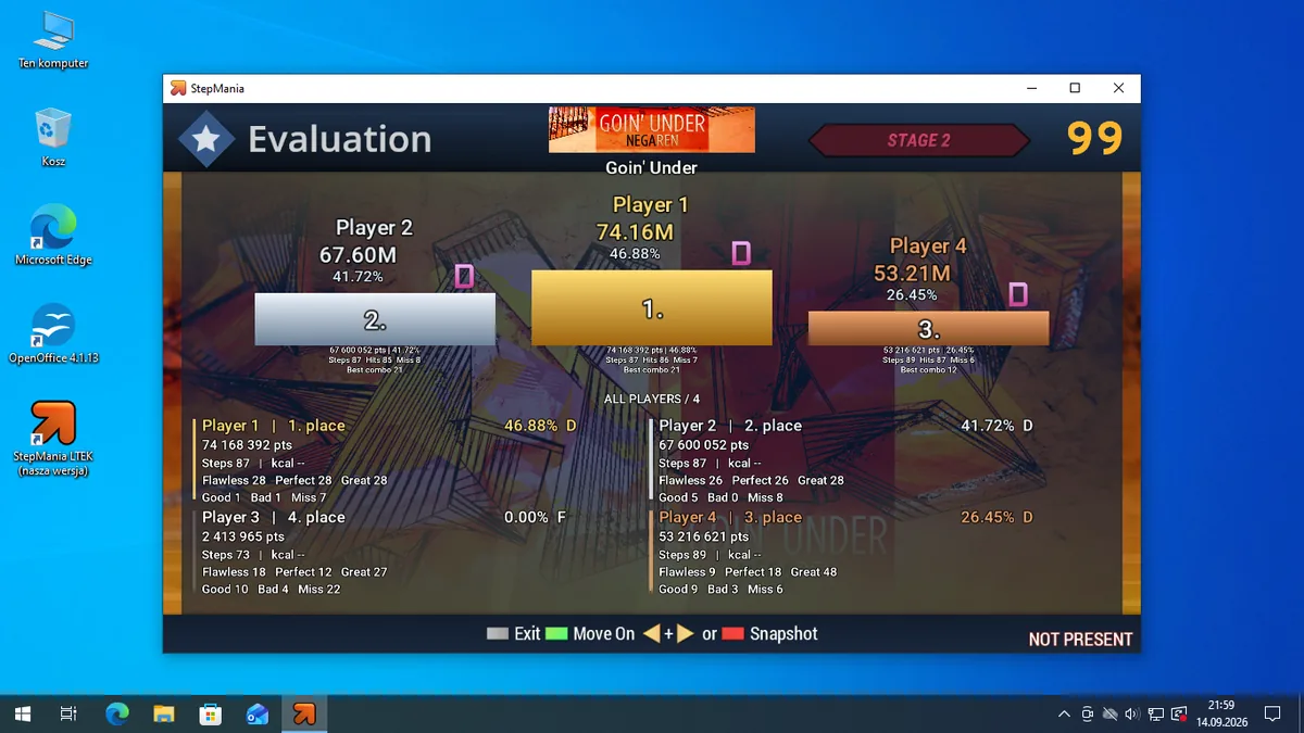 Multiplayer podium with gold, silver and bronze places and a list of scores