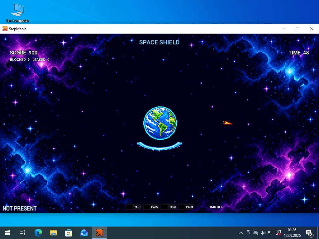 The Space Shield mini game controlled with dance mat panels