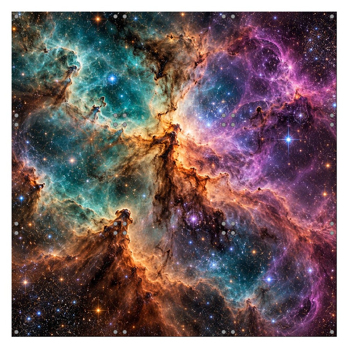 PRO Xの9つのパネルすべてに深宇宙の写真が印刷されています。3×3のグリッドのうち、どのパネルに印刷されているのでしょうか。